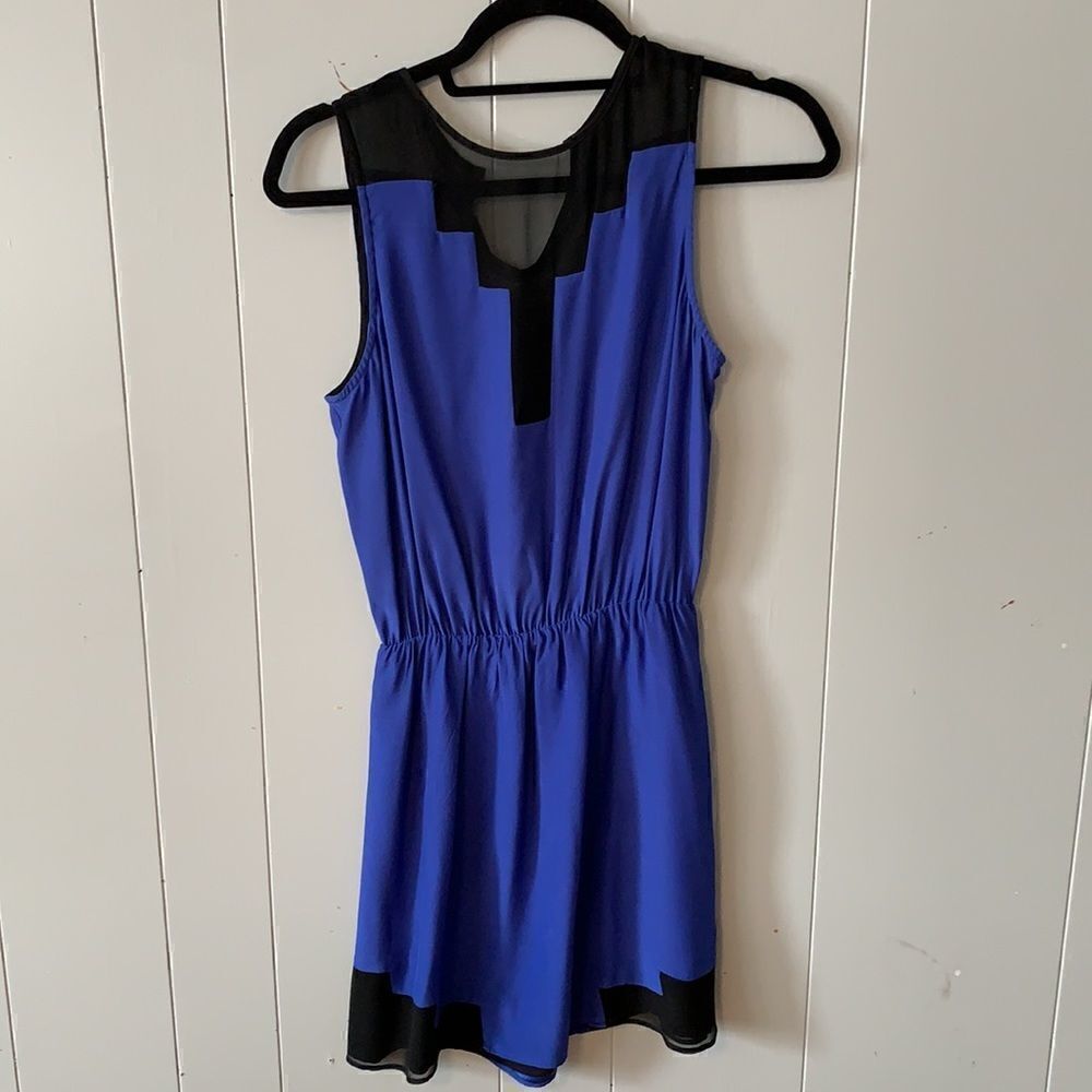 NWOT Parker Silk Cobalt & Black Dress with Sheer Detail Size XS